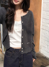 #Mood Cable Lettering Embroidery Round Cardigan (6color)