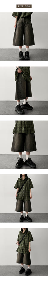 Tor Side Pintuck Slit Denim Bermuda Shorts