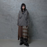 SLASHED CHECK HOODIE: BROWN