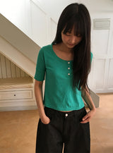 Taeyu Color Button Short Sleeve Tee
