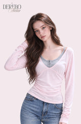 Stella Pink Gray Layered Long Sleeve T-shirt