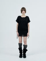 eyelet lace hood op / black