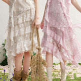 MAQI Romantic Frill Lace Asymmetrical Chiffon Sleeveless Dress Resort Look Camisole