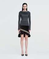 Color Strap Velour Frill Skirt _ BROWN