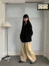モニックチェックカラーコットンワイドバンドパンツ