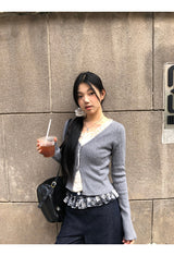 レースシャーリングツーピース長袖ブラウスTシャツ