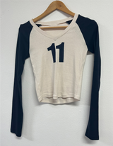 V-NECK SEMI-CROP PRINT LONG SLEEVE T💚💙 - 2 COLORS
