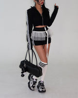 Track zip-up shorts two-piece set