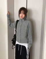 セインハイネックフードニットカーディガン