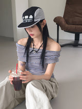 セビーストライプダイアグナルオフショルダーT