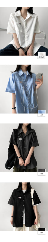 Ind patch label roll-up short sleeve shirt shirt