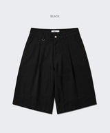 Wide Cotton Pleated Bermuda Shorts Black
