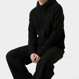 Waffle Crop Fingerhole Zip-up Hoodie Black