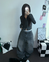 STRIPE SLIN クロップドフーディージップアップ 🤎❤🩶🖤3COLOR