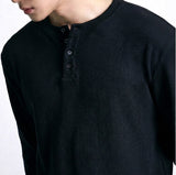 ワッフルクロップヘンリーネックTシャツ ブラック