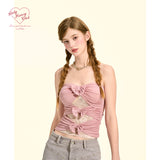 [GirlyFancyClub] Strapless top concert outfit dopamine bow hot girl tank top