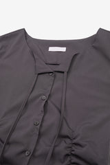 Low shirring button-up blouse