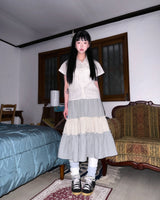 (2color) Candy Stripe Tiered Check Long Skirt