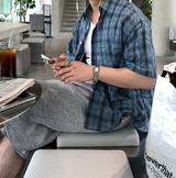 ルック グラス サマー デイリー ソフト チェック ショート スリーブ シャツ