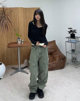 レブン Vネック ボタン ロング スリーブ Tシャツ