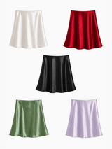 サテン Aライン ミニスカート (5COLORS!)