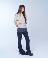 Unbalance drape neck top - BEIGE
