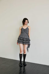 LEOPARD FRILL SLEEVELESS TOP / GRAY