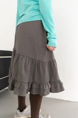 unbal shirring banding midi skirt(2colors)