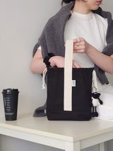 Simple line mini string pouch bag - black