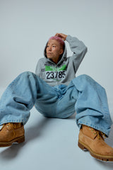 Street league artwork damage washing hoodie zip-up (Melange)