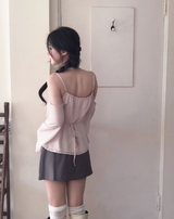 romang drape cut off-shoulder bl tie set