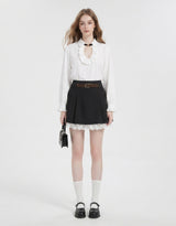 [PRE- FALL] レア ラッフル カットアウト バックル ロングスリーブ ブラウス アイボリー