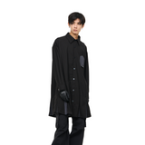 RELABEL Niche Design Pleated Splicing Contrast Color Fabric Long  Shirt Fashion Brand Shirt