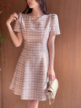 26SS★ Peniel Heart Neck Puff Tweed Flare One Piece