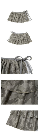 カモレイヤードラップショートスカート - KHAKI