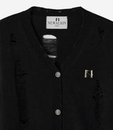 Bloom emblem demage Knit Cardigan
