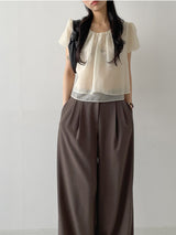 Organza Plain Layered Short Sleeve Blouse
