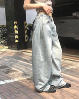 Minta Washing Side Pintuck Wide Denim Pants