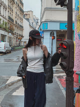 Front stud ribbed sleeveless