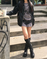 Strap leather long boots