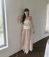 [ shimmer ] forget-me-not chiffon drape loose blouse