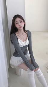 sheer white line heart-neck top