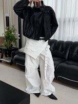 Soft high neck leather blouson jacket