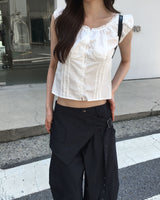 Belted wide skirt pants
