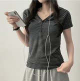 Ruzyn spandex stripe snap short sleeve hoodie