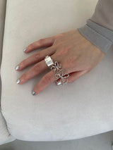 Silver line flower open ring