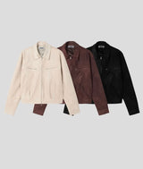 Zip Pocket Slightly Cropped Suede Jacket