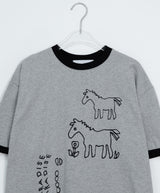 [unisex] モアブ ホース プリンティング リンガー ショート スリーブ ティー