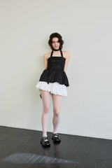 NOVA SMOCKED SCARF TUBE TOP / BLACK
