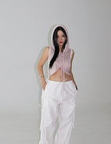 ribbon string shirring wide pants